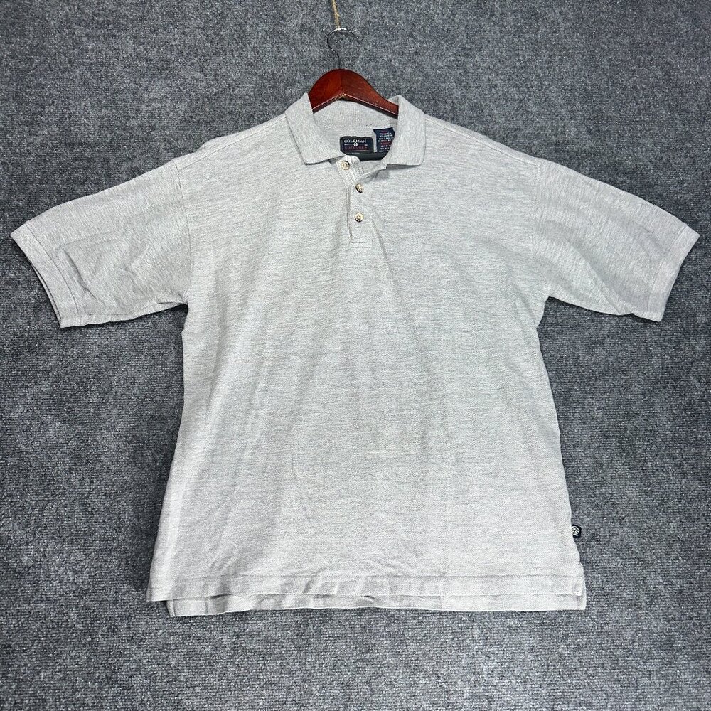 Coleman Outdoors Polo Shirt Mens Large Gray Short Sleeve Logo Split Hem Cotton